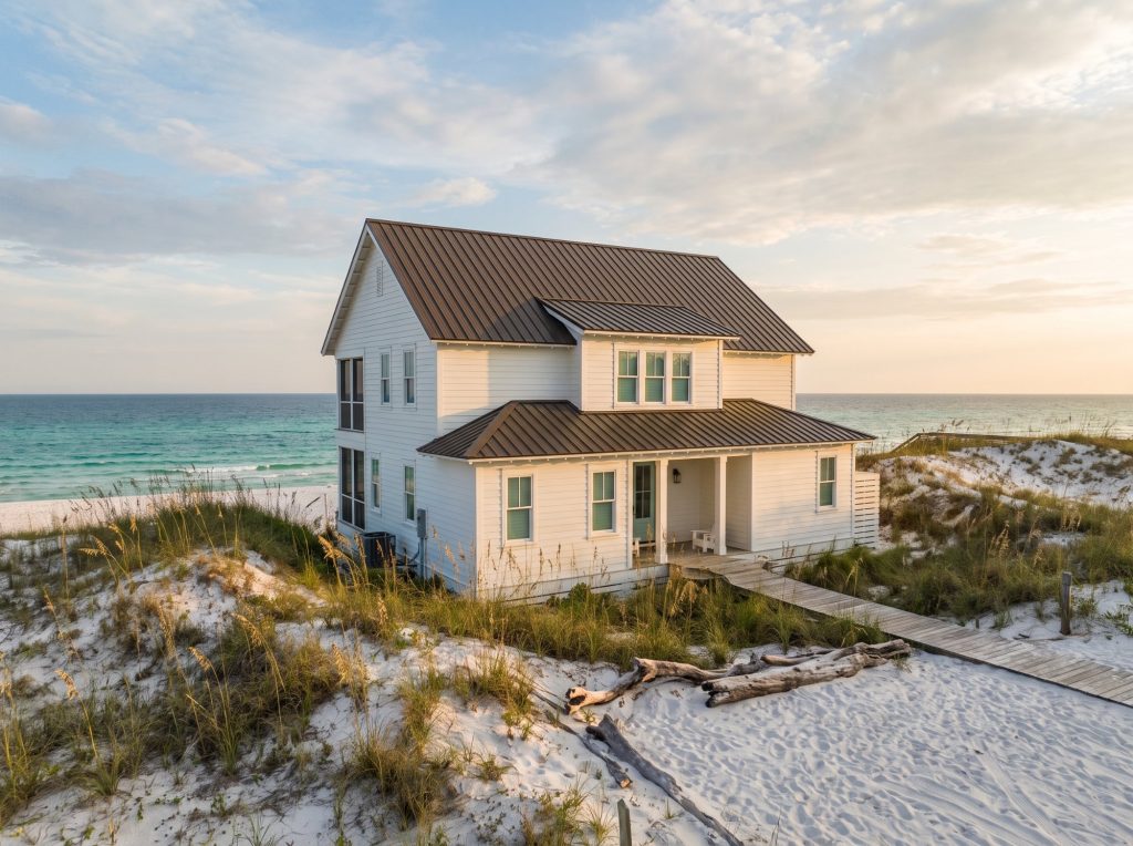 Coastal home near Pensacola Beach with a standing seam metal roof